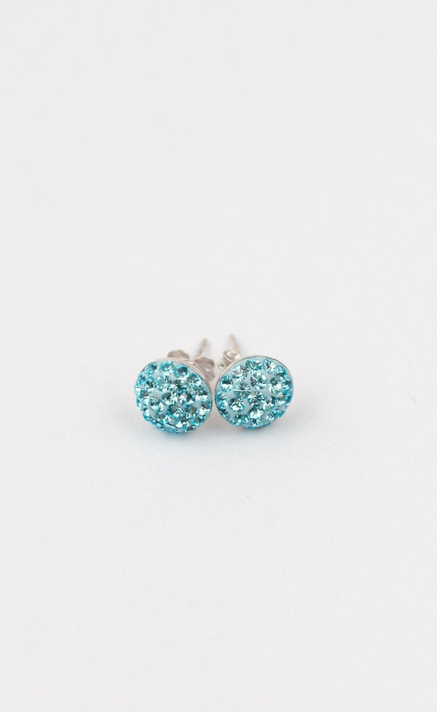 7mm Round Crystal Crystal Sterling Silver Stud Earrings in Aquamarine | Annie and Sisters
