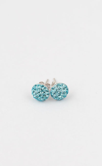 7mm Round Crystal Crystal Sterling Silver Stud Earrings in Aquamarine | Annie and Sisters