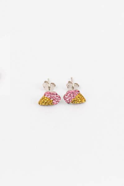 Strawberry Ice Cream Cone Crystal Stud Sterling Silver Earrings | Annie & Sisters