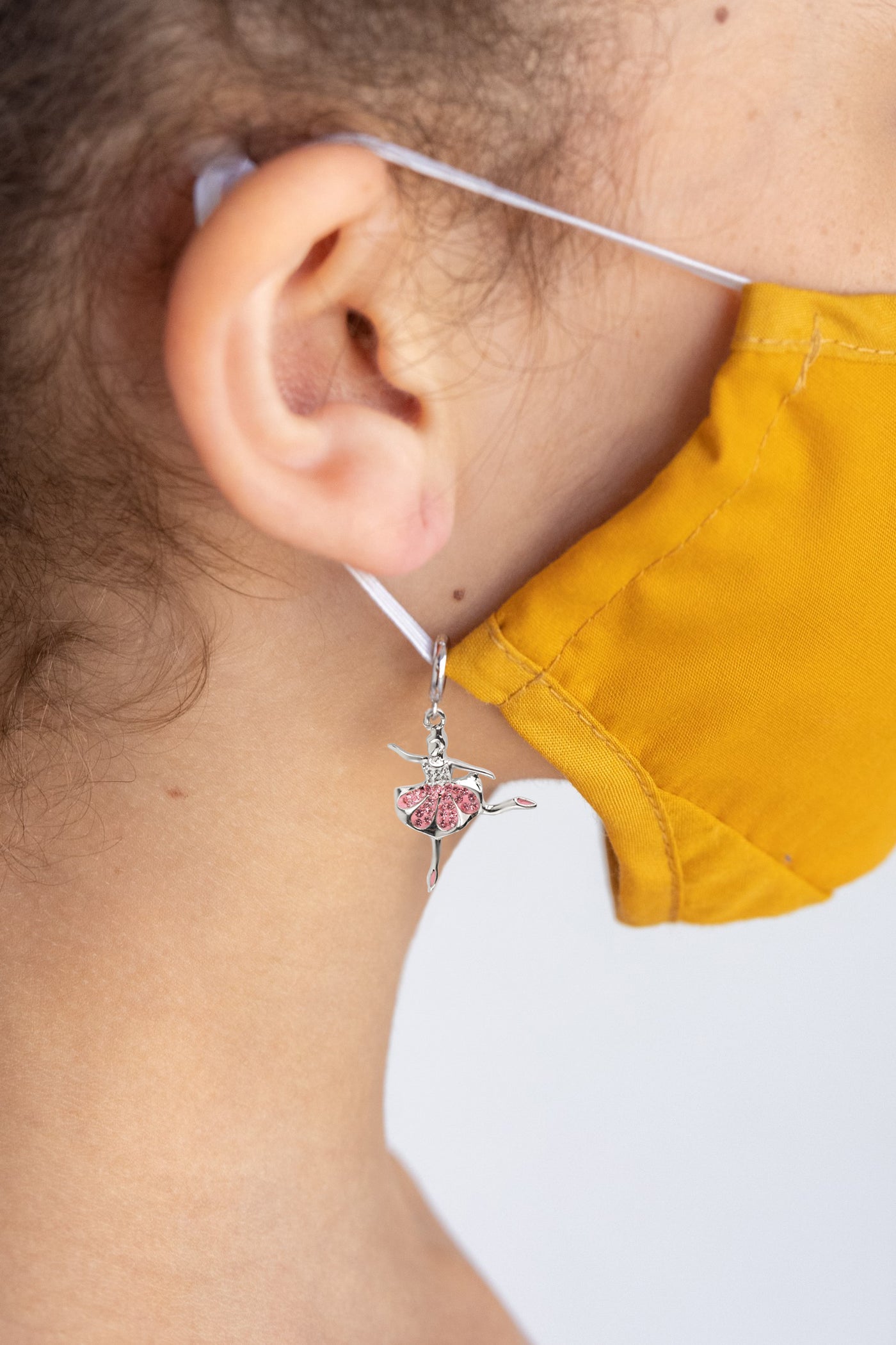 Ballerina In Rose Pink Crystal Dress (Back Attitude Pose) Sterling Silver Charm | Annie and Sisters