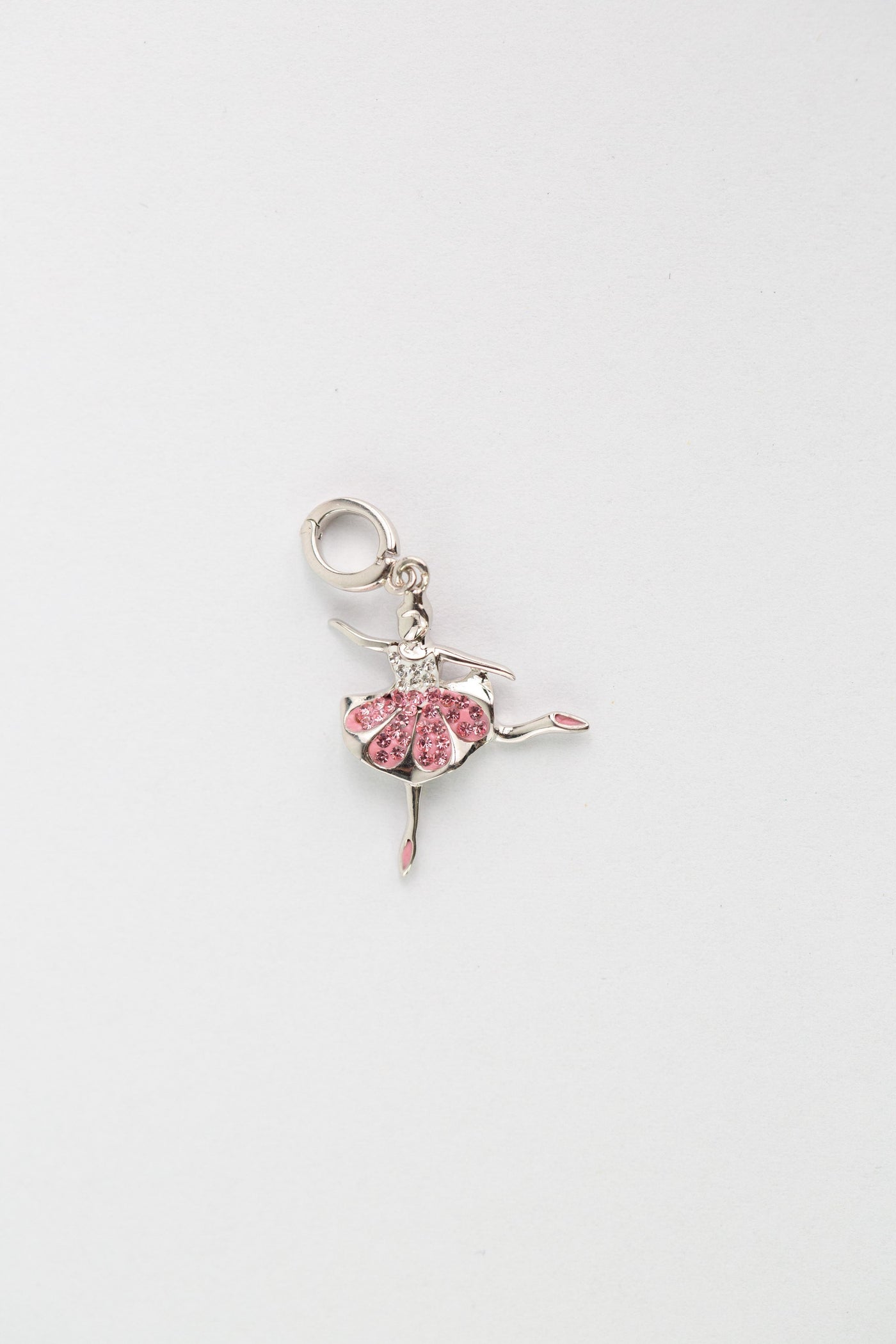 Ballerina In Rose Pink Crystal Dress (Back Attitude Pose) Sterling Silver Charm | Annie and Sisters