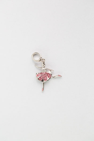 Ballerina In Rose Pink Crystal Dress (Back Attitude Pose) Sterling Silver Charm | Annie and Sisters
