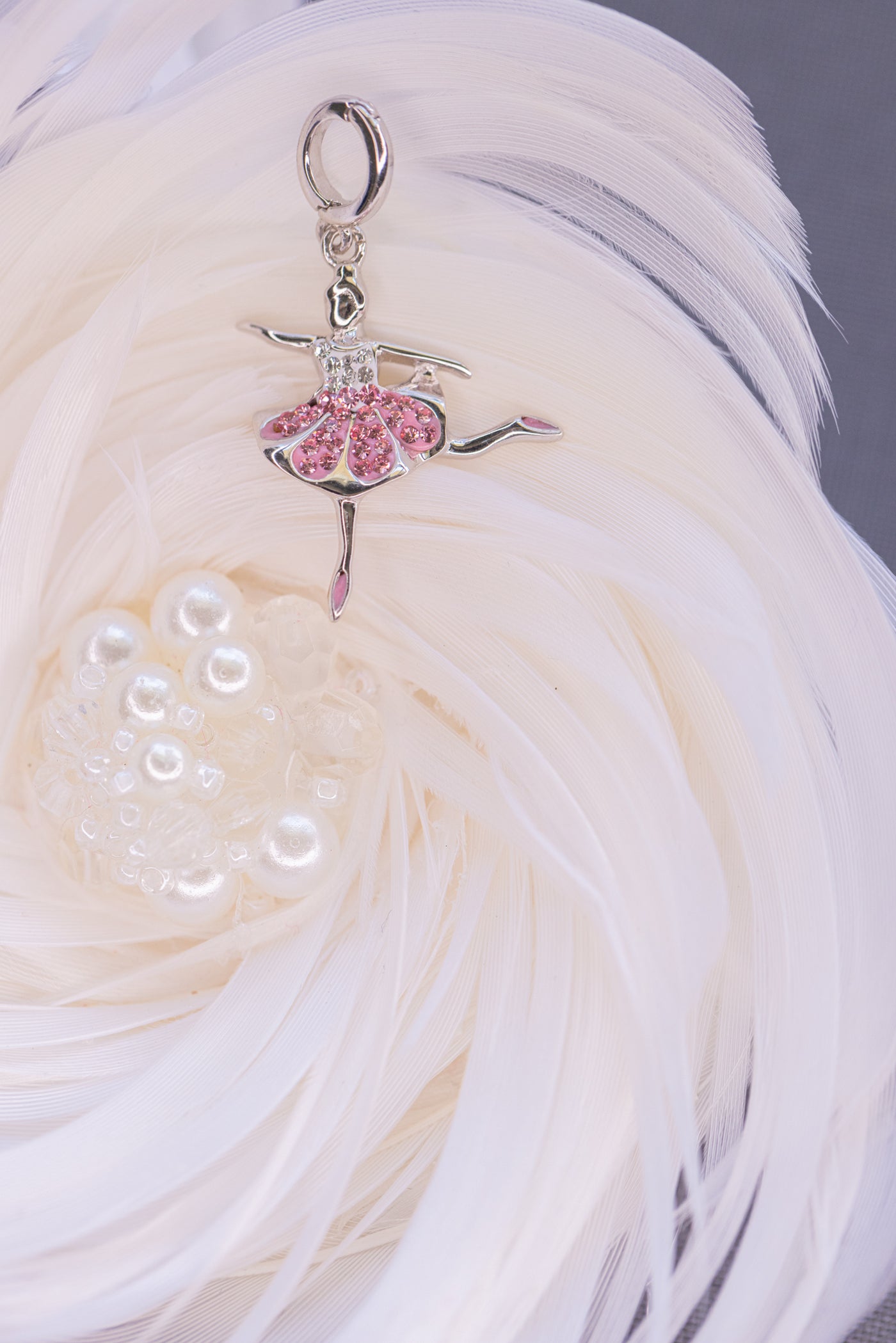 Ballerina In Rose Pink Crystal Dress (Back Attitude Pose) Sterling Silver Charm | Annie and Sisters