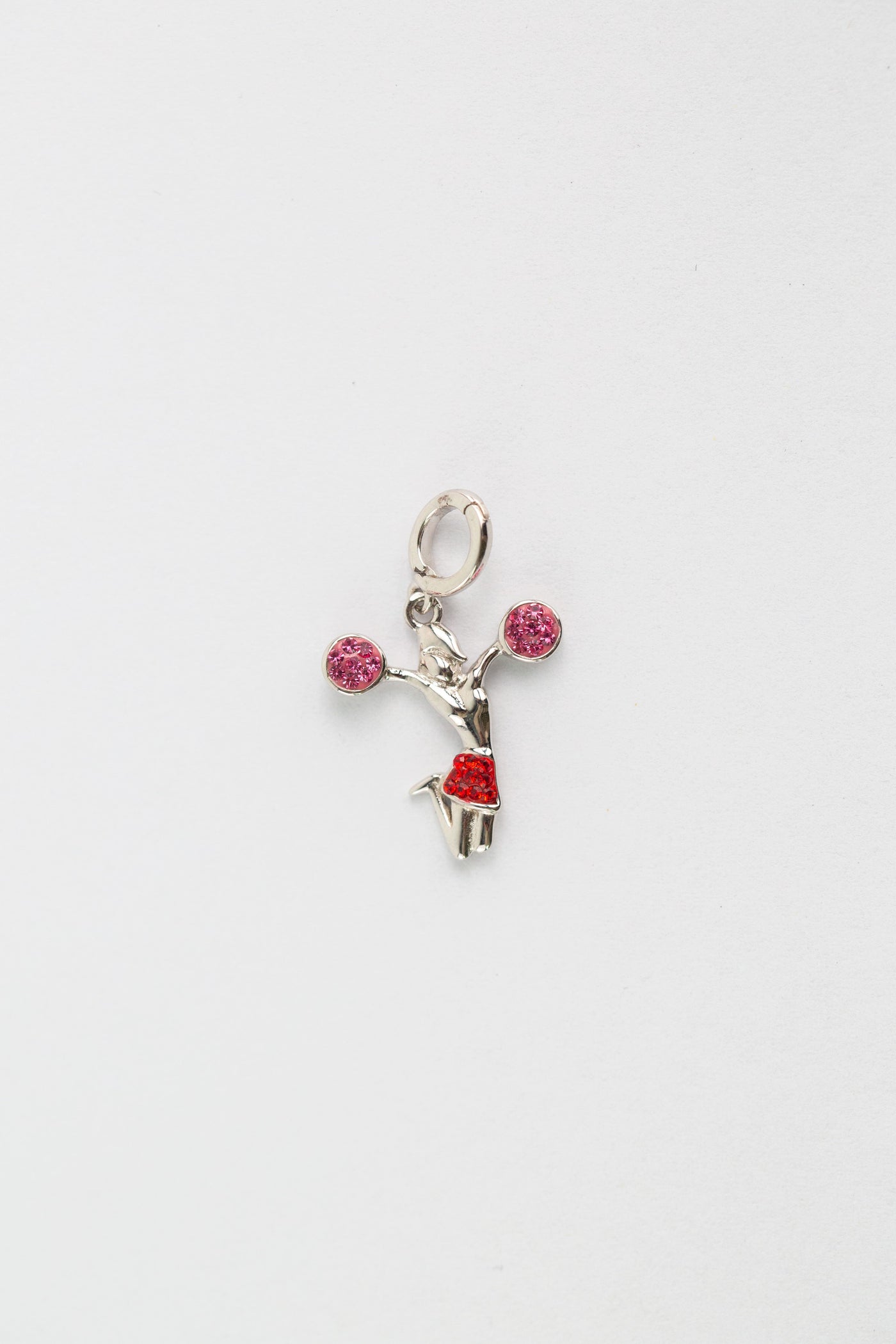 Cheerleader Jump in Air with Pompons Crystal Sterling Silver Charm