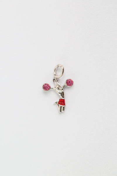 Cheerleader Jump in Air with Pompons Crystal Sterling Silver Charm