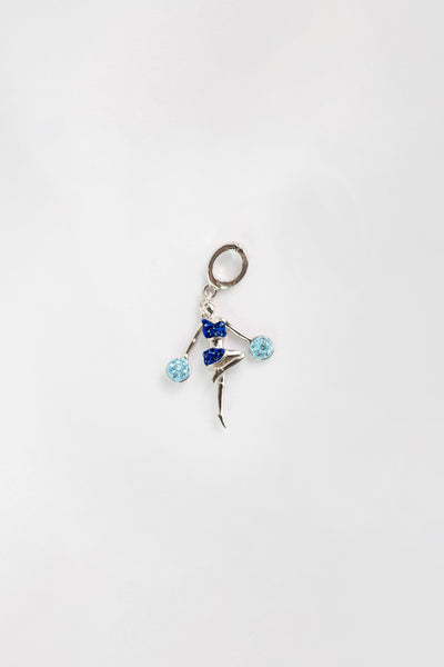 Cheerleader Standing With Pompons Crystal Sterling Silver Charm in Aquamarine + Sapphire | Annie and Sisters