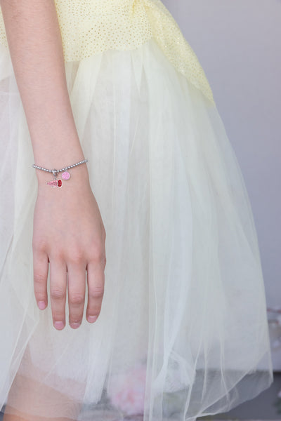 Cheer Megaphone Crystal Sterling Silver Charm in light siam + rose pink crystals  | Annie and Sisters