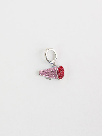 Cheer Megaphone Crystal Sterling Silver Charm in light siam + rose pink crystals  | Annie and Sisters