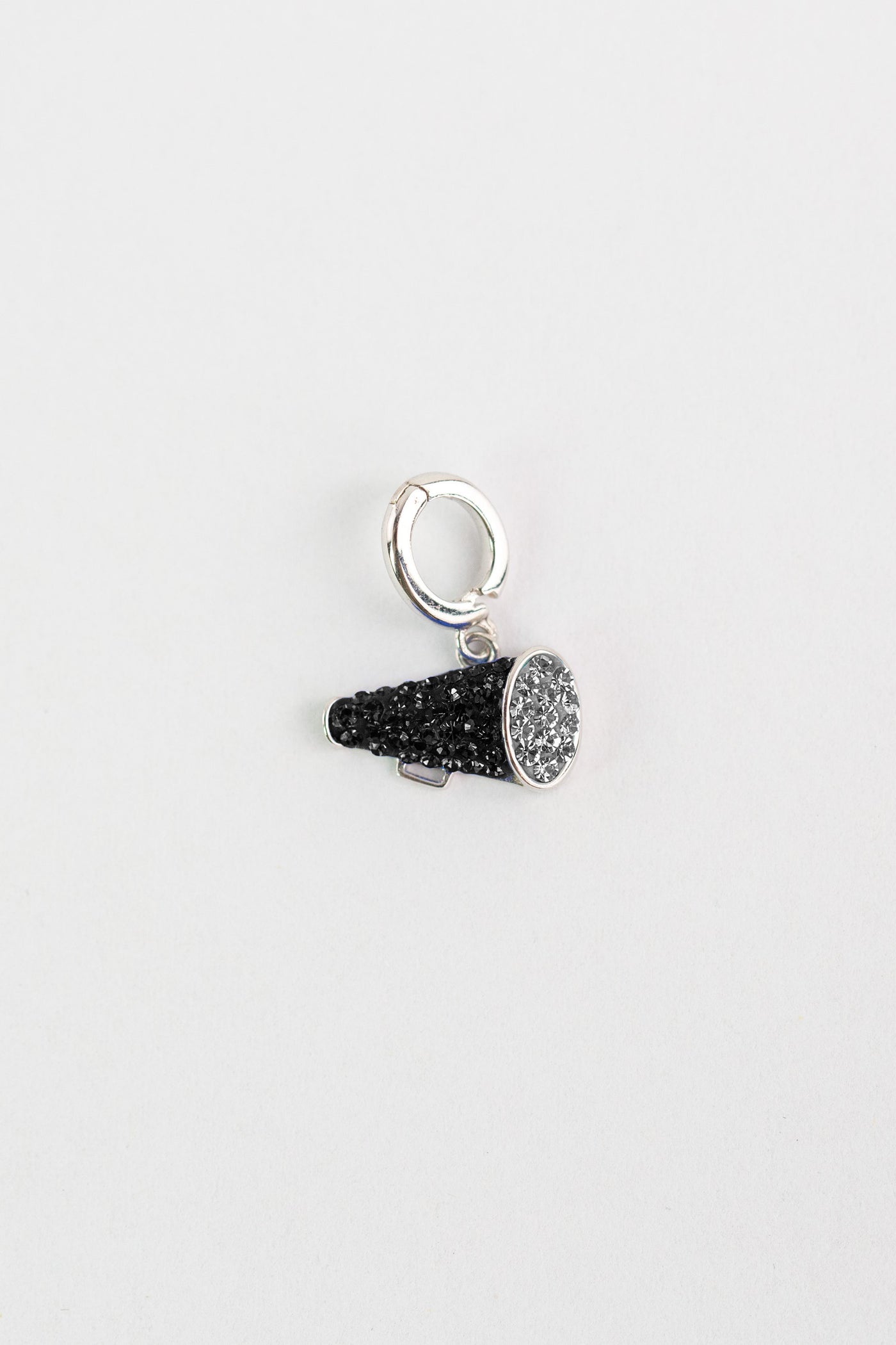Cheer Megaphone Crystal Sterling Silver Charm in jet black + black diamond crystals  | Annie and Sisters