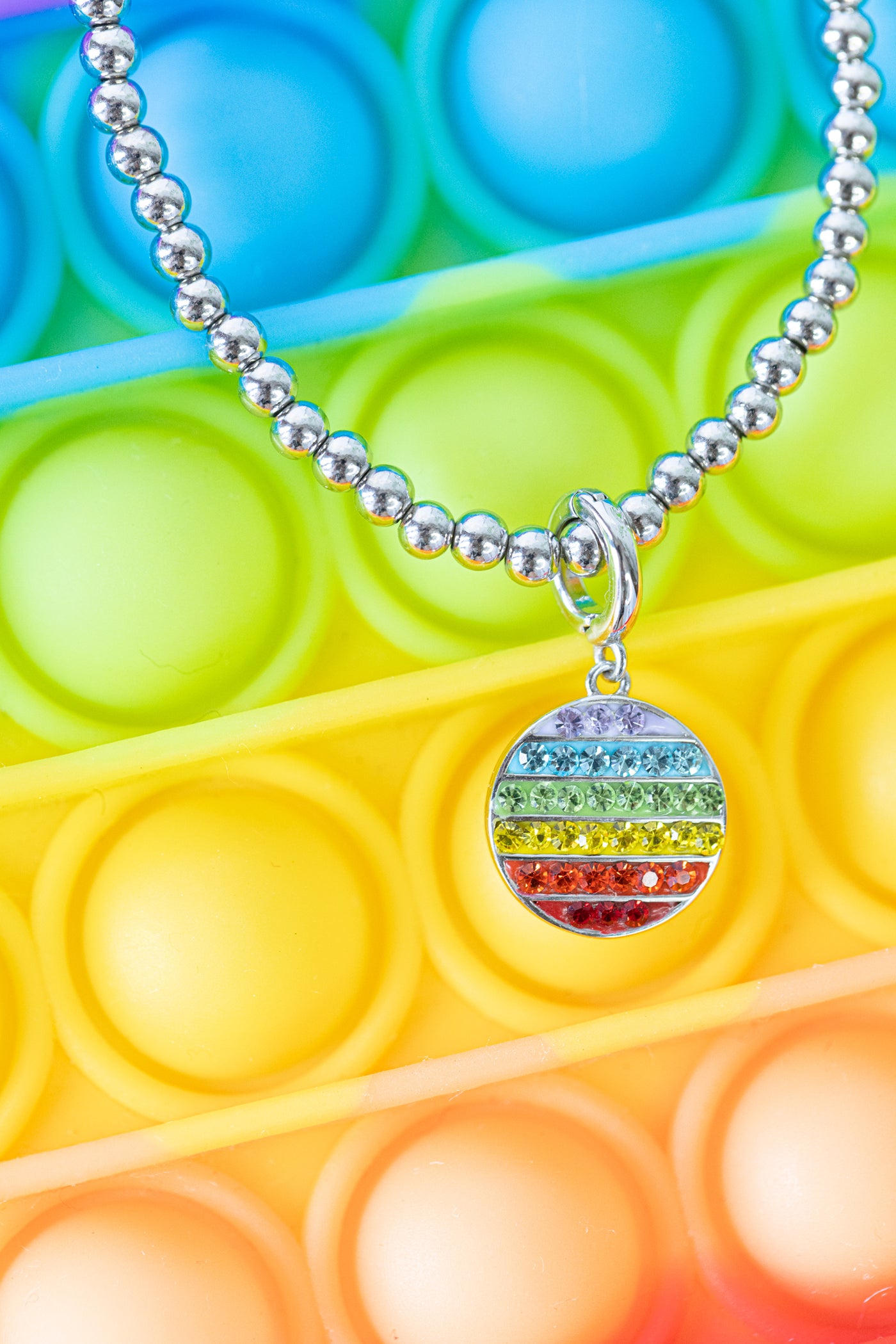 Round Disk Rainbow Pop-It Toy Crystal Sterling Silver Charm | Annie and Sisters 