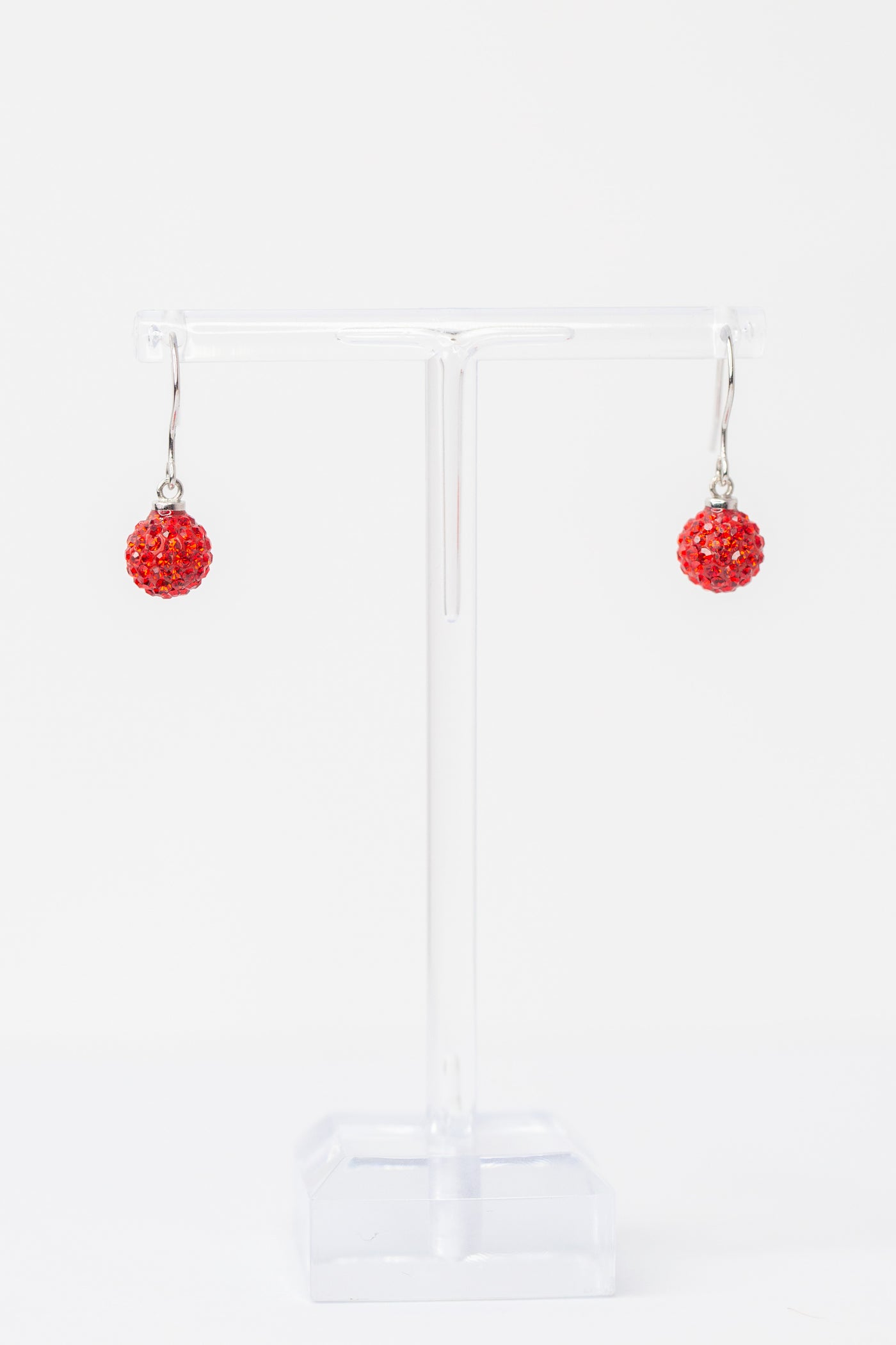 Dangling Red Ball Ornament Crystal Sterling Silver Earrings  | Annie and Sisters