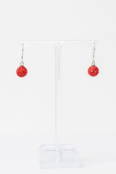 Dangling Red Ball Ornament Crystal Sterling Silver Earrings  | Annie and Sisters
