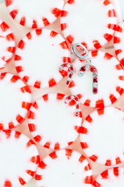 Candy Cane Crystal Sterling Silver Charm with Matching Earrings | Annie and Sisters