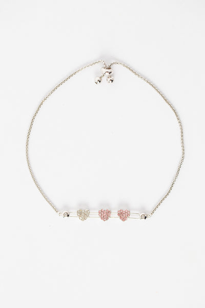Three Mini Crystal Hearts Charm Sterling Silver Adjustable Bracelet | Annie and Sisters