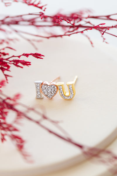 “I love You” Crystal Sterling Silver Stud Earrings | Annie and Sisters