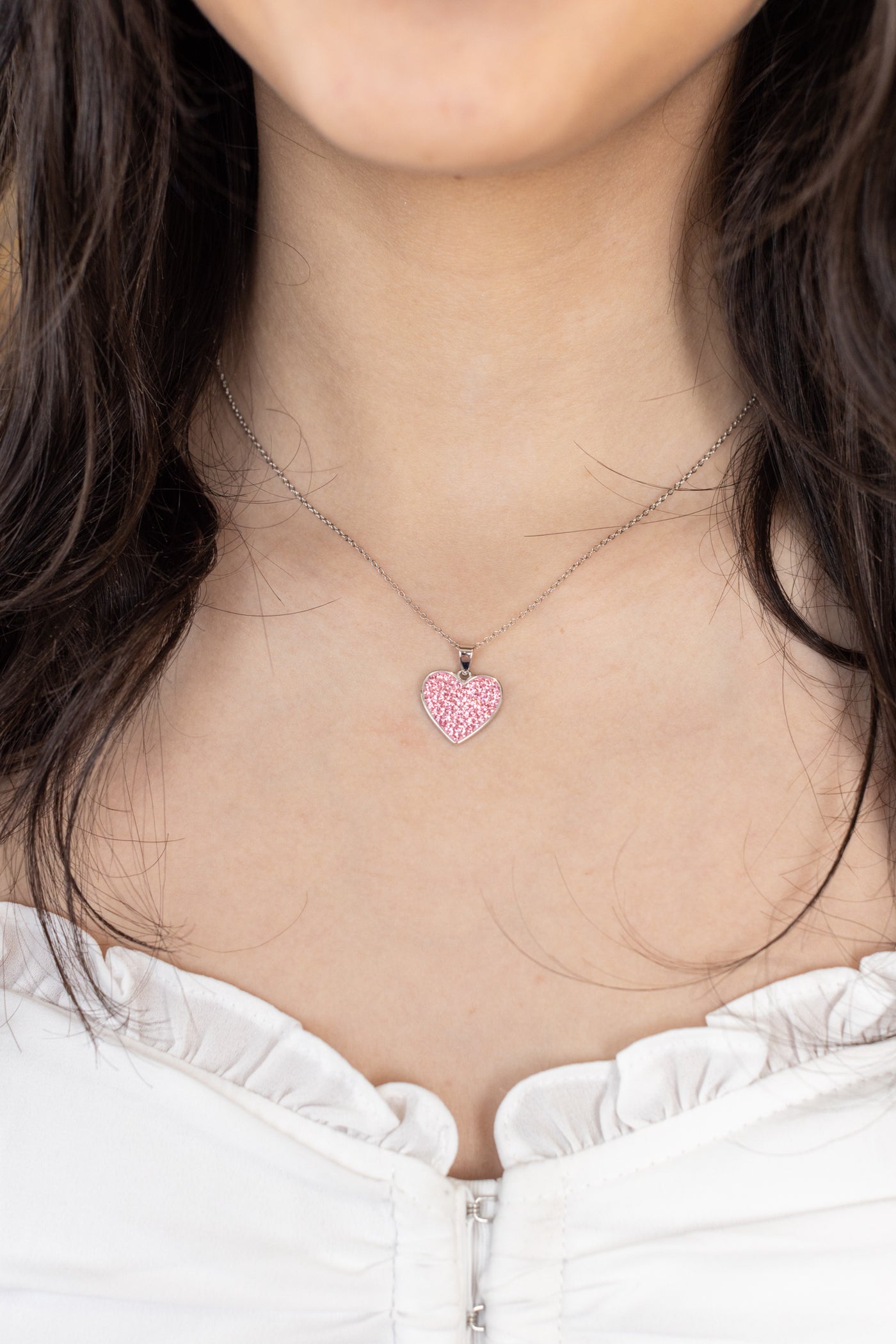Rose Pink Heart Crystal Sterling Silver Necklace | Annie and Sisters