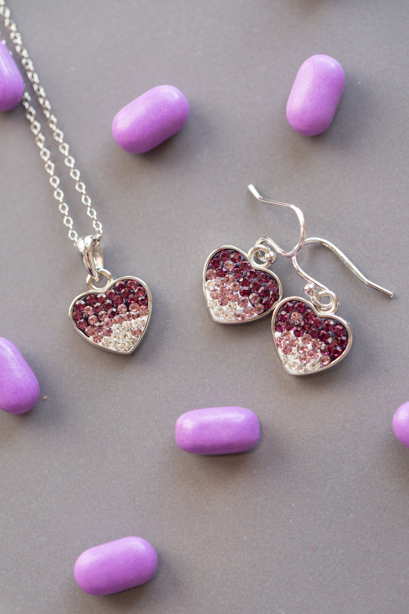 Ombre Heart Crystal Sterling Silver Dangling Earrings | Annie and Sisters