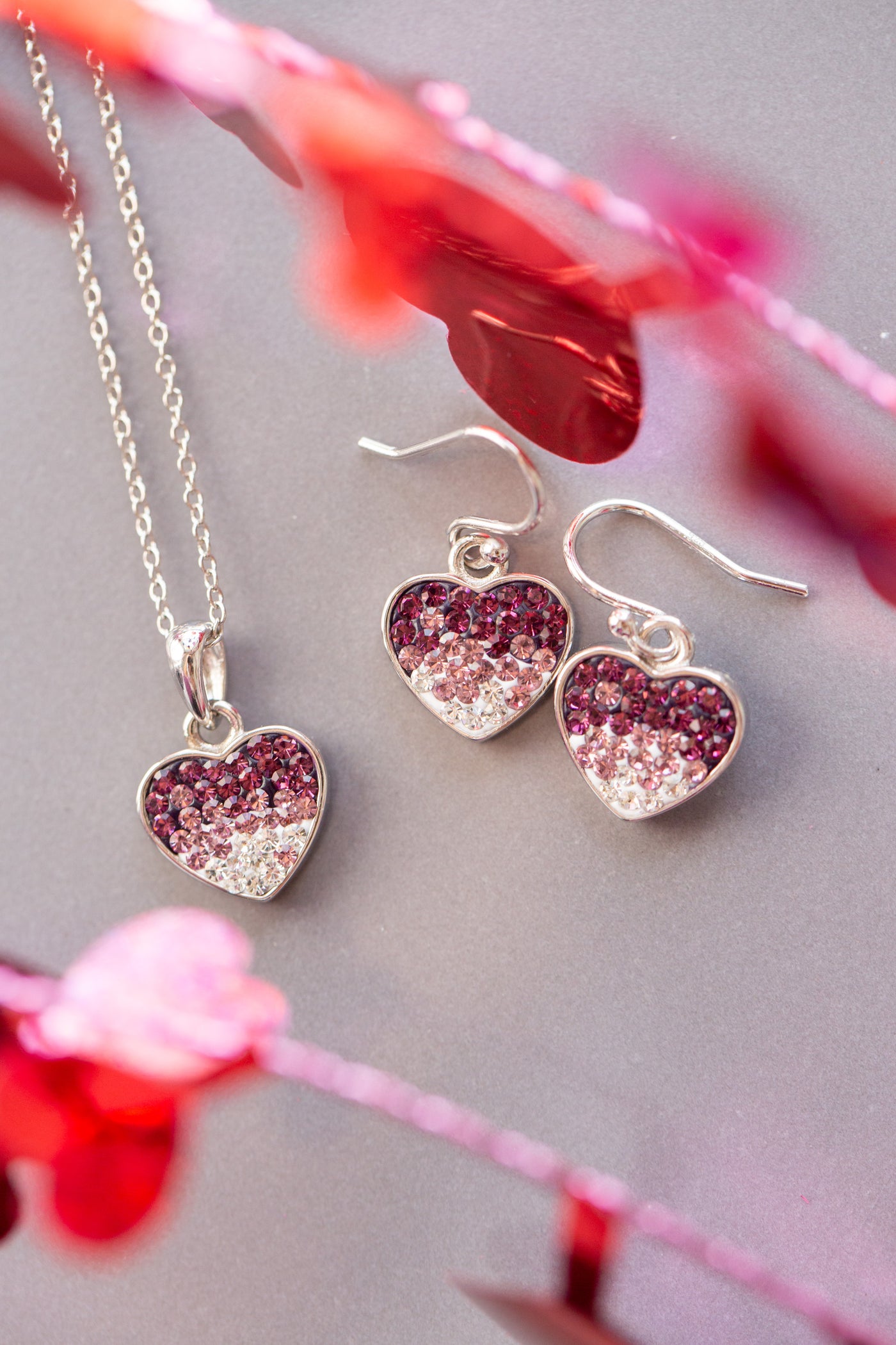 Ombre Heart Crystal Sterling Silver Dangling Earrings | Annie and Sisters
