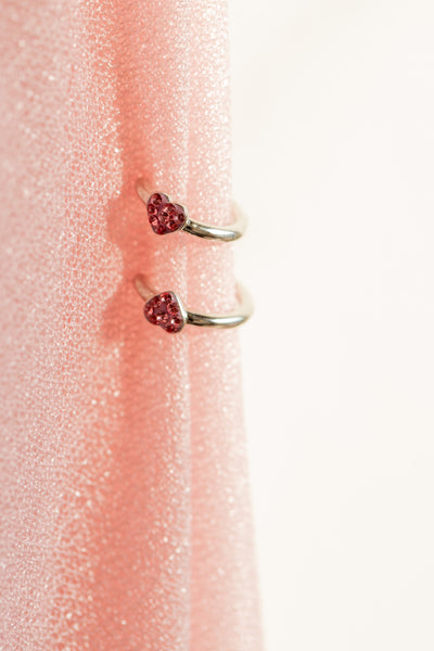 Mini Rose Pink Heart Crystal Sterling Silver Ear Cuff | Annie and Sisters 