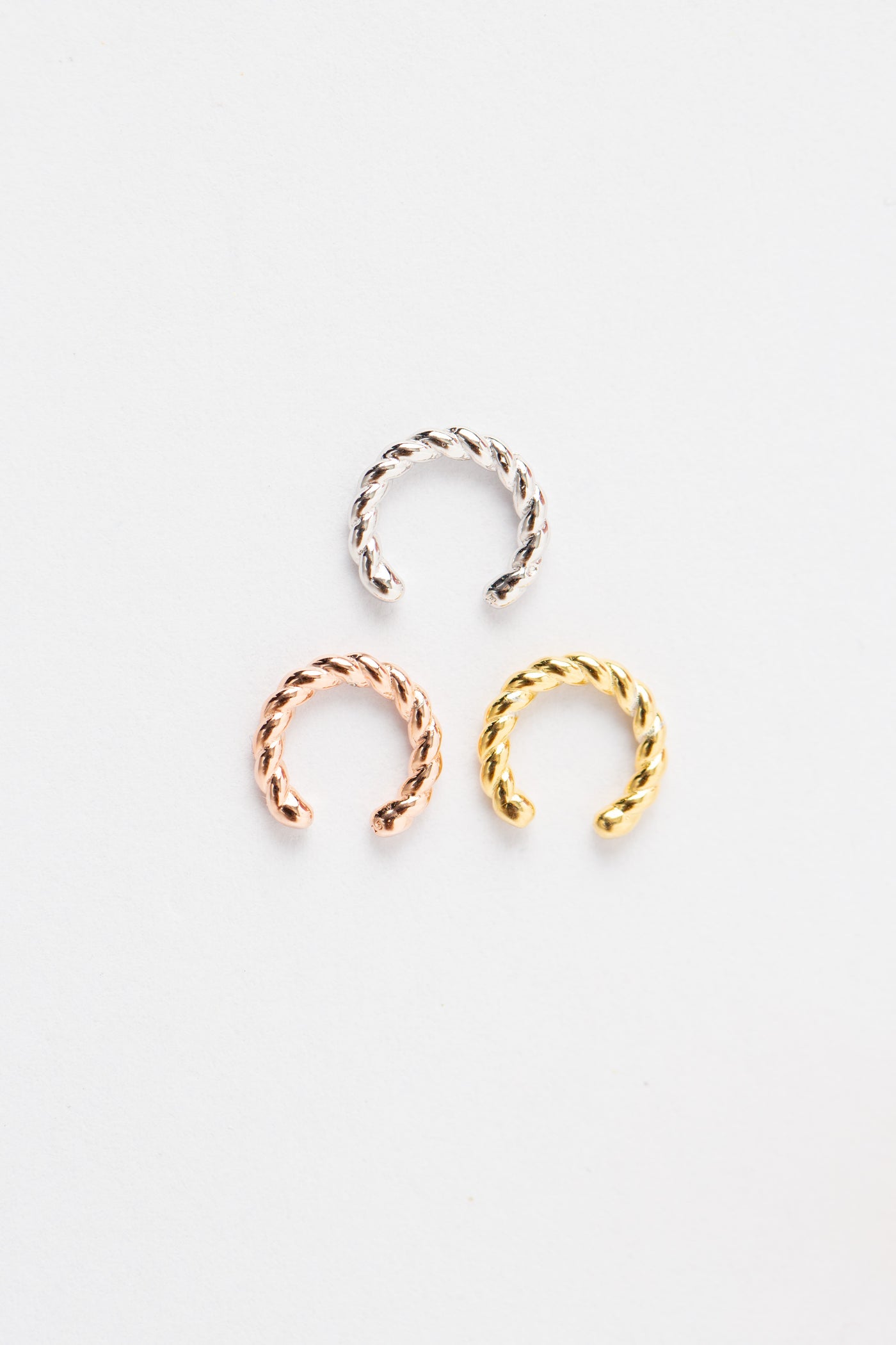 Three Piece Tri Color Plating Rope Sterling Silver Ear Cuff Set | Annie and Sisters 