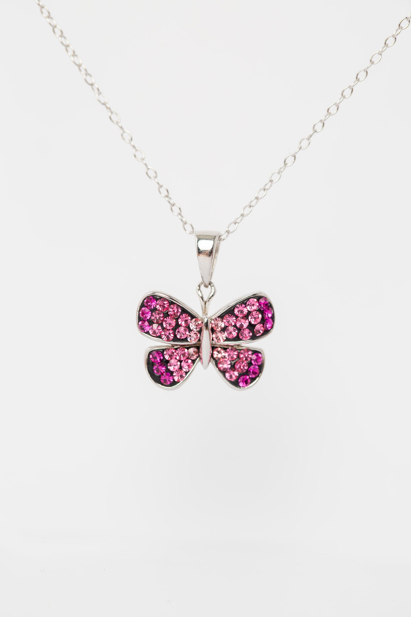 Pink Butterfly Crystal Sterling Silver Necklace | Annie and Sisters