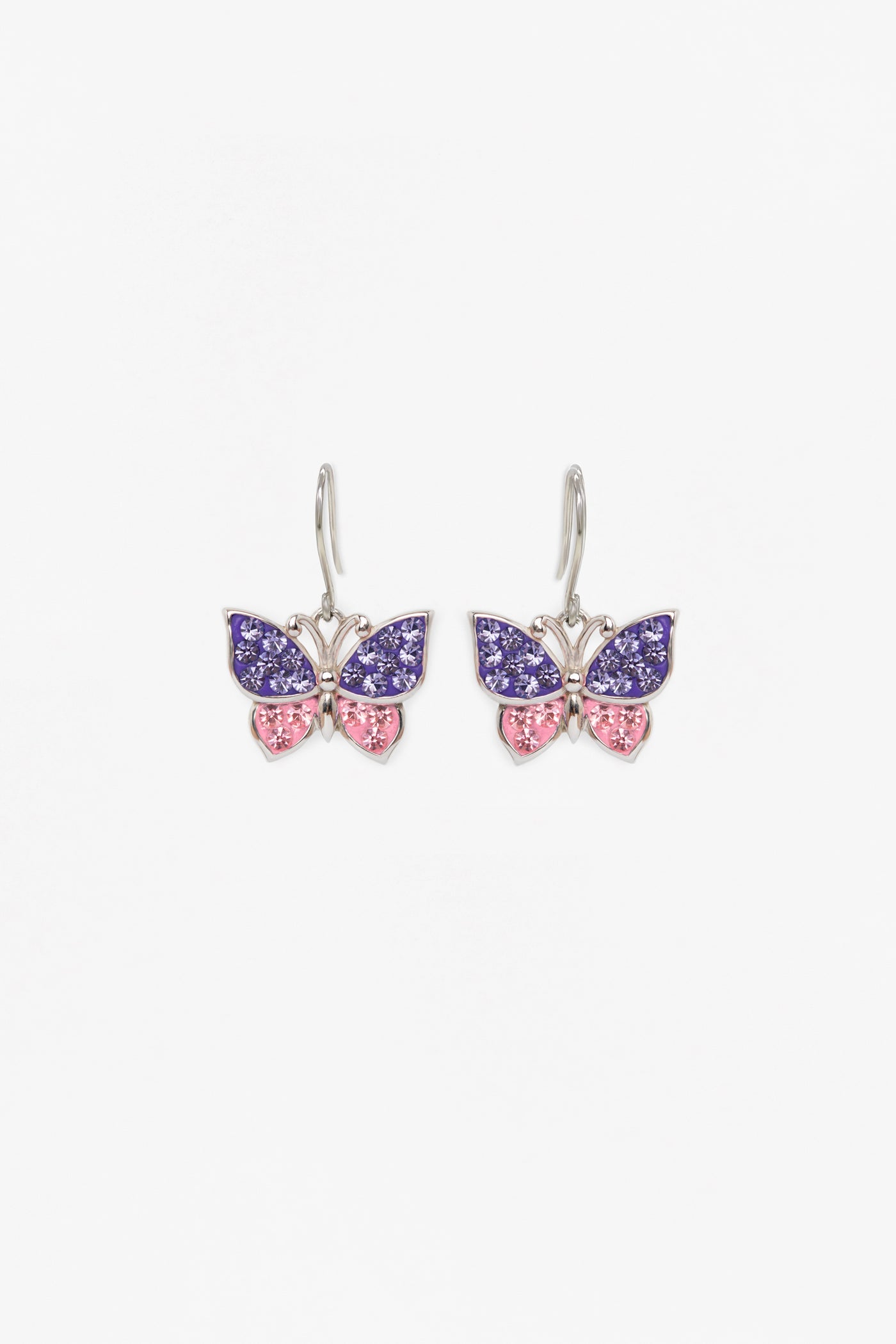 Tanzanite Rose Pink Butterfly Crystal Sterling Silver Dangle Earrings