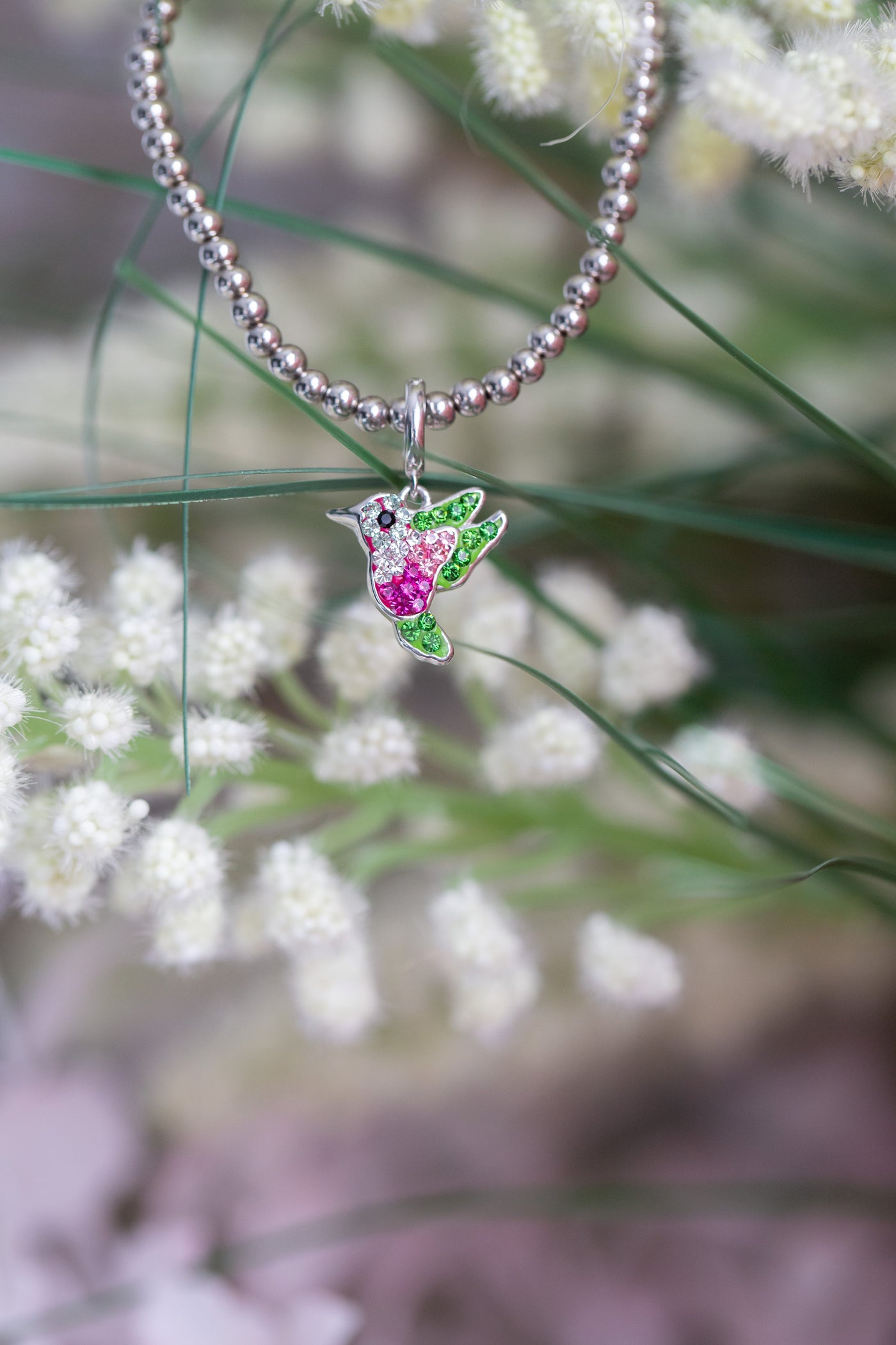 Hummingbird Crystal Sterling Silver Charm with bracelet | Annie and Sisters