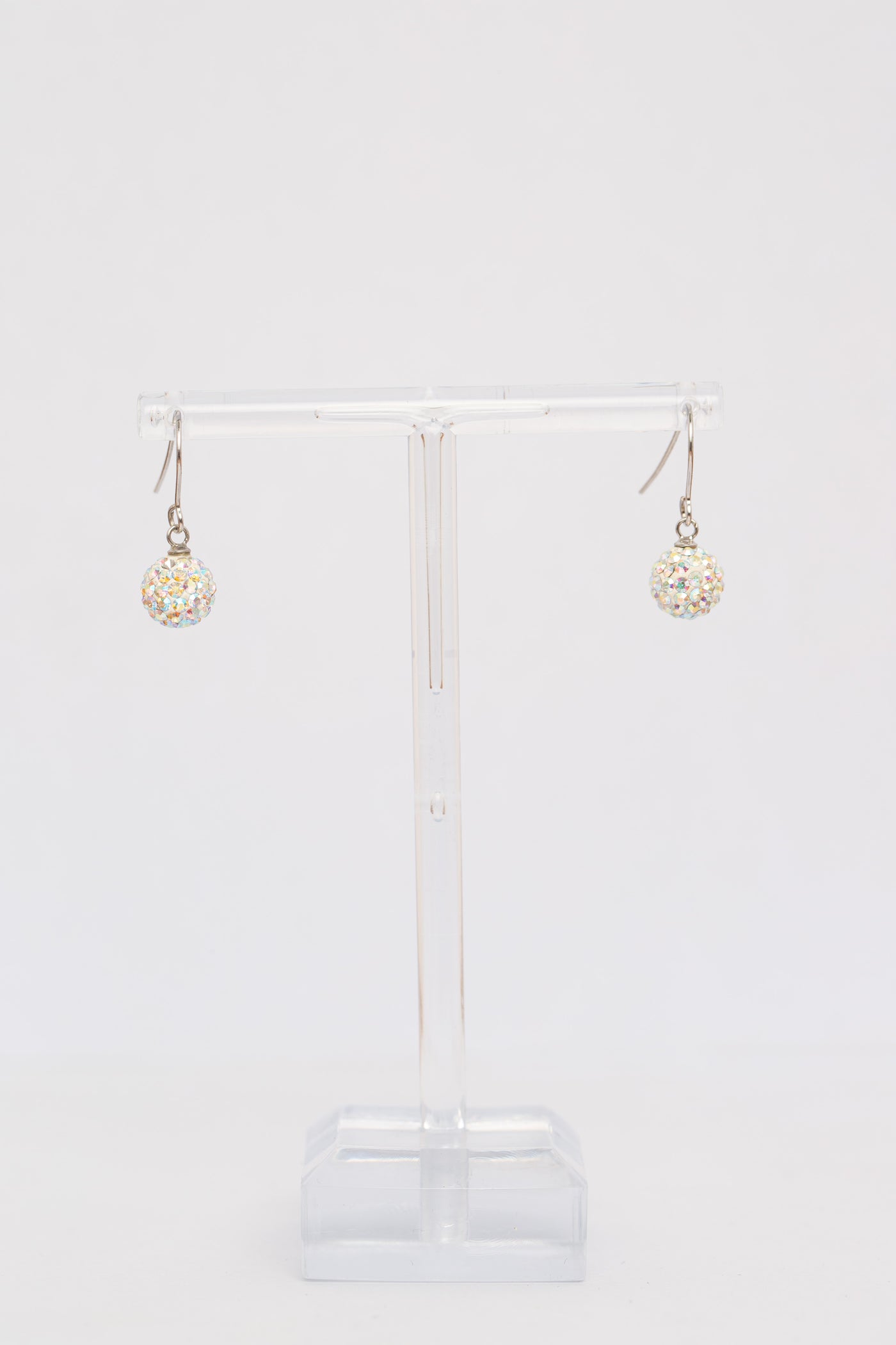 Dangling Disco Ball Crystal Sterling Silver Earrings