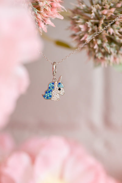 Blue Unicorn Crystal Sterling Silver Charm | Annie and Sisters