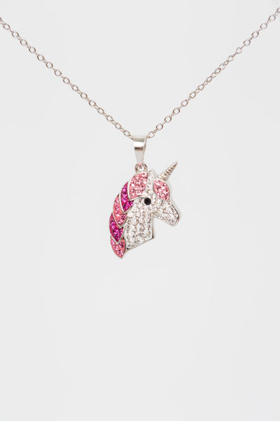 Pink Kids Unicorn Crystal Sterling Silver Necklace | Annie and Sisters
