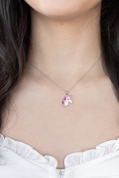 Pink Kids Unicorn Crystal Sterling Silver Necklace | Annie and Sisters