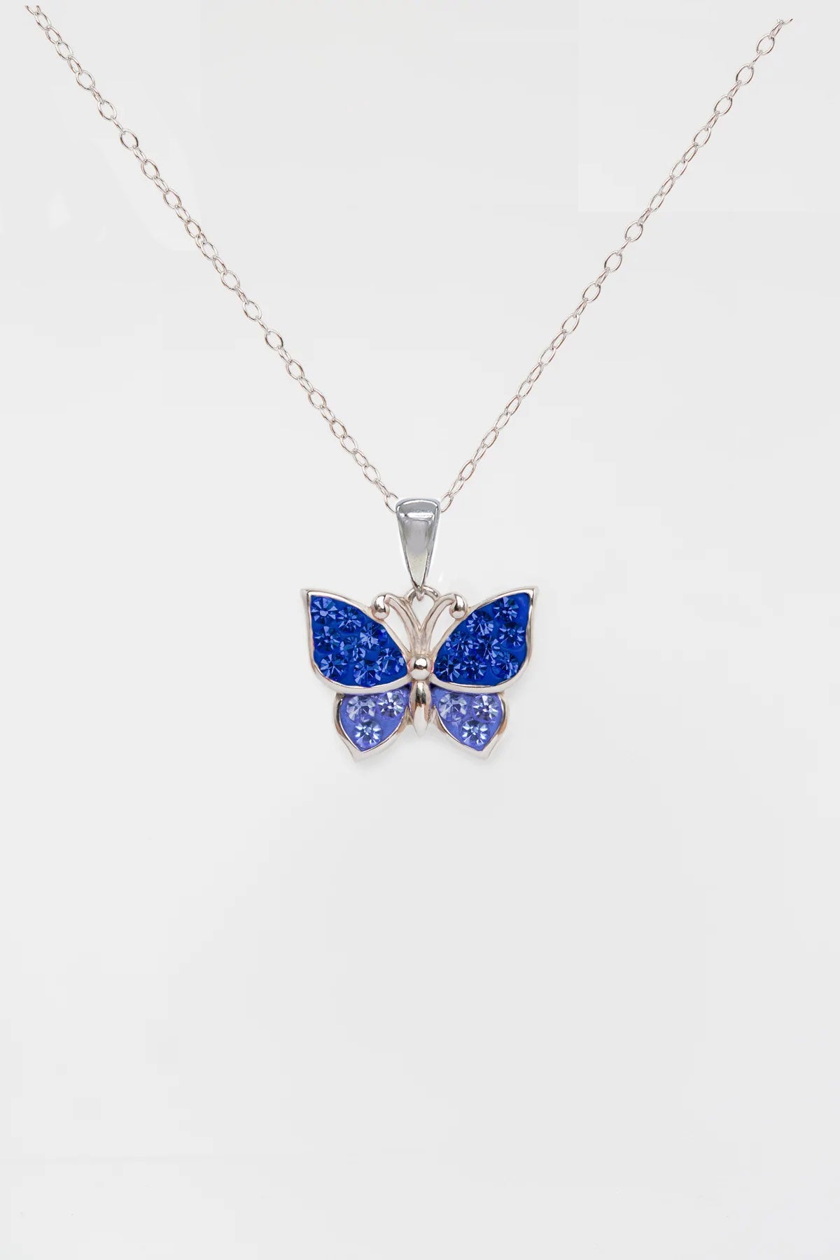 Sapphire Blue Butterfly Crystal Sterling Silver Necklace | Annie and Sisters