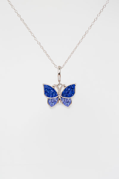 Sapphire Blue Butterfly Crystal Sterling Silver Necklace | Annie and Sisters