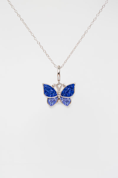 Sapphire Blue Butterfly Crystal Sterling Silver Necklace | Annie and Sisters