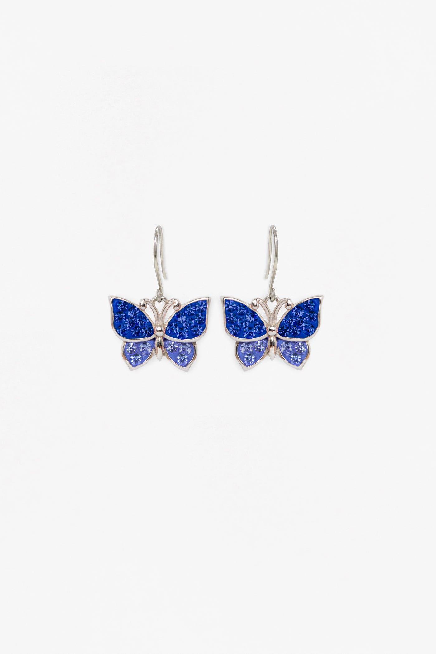 Sapphire Blue Butterfly Crystal Sterling Silver Dangle Earrings | Annie and Sisters