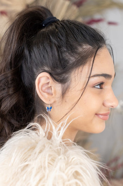 Sapphire Blue Butterfly Crystal Sterling Silver Dangle Earrings | Annie and Sisters