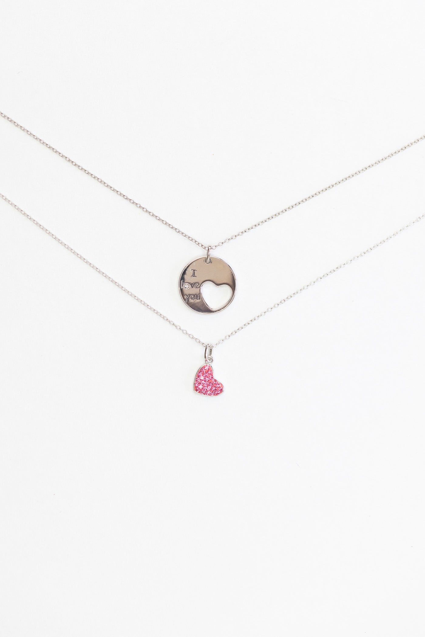 Mom and Daughter “I Love You” Heart Crystal Sterling Silver Necklace Set | Annie and Sisters