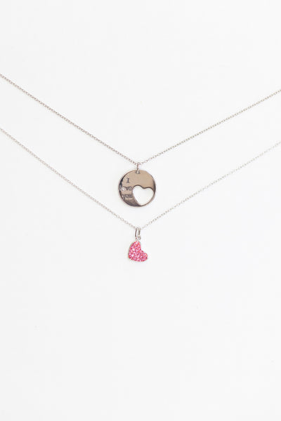 Mom and Daughter “I Love You” Heart Crystal Sterling Silver Necklace Set | Annie and Sisters