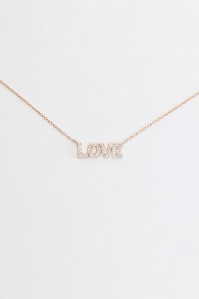 LOVE Crystal Sterling Silver Necklace in Rose Gold | Annie and Sisters