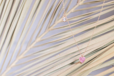 Mini Pink Heart and Round Clear Accent Sterling Silver Necklace | Annie and Sisters