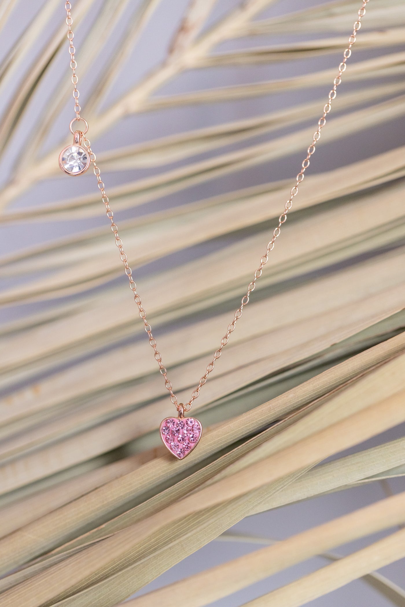 Mini Pink Heart and Round Clear Accent Sterling Silver Necklace | Annie and Sisters