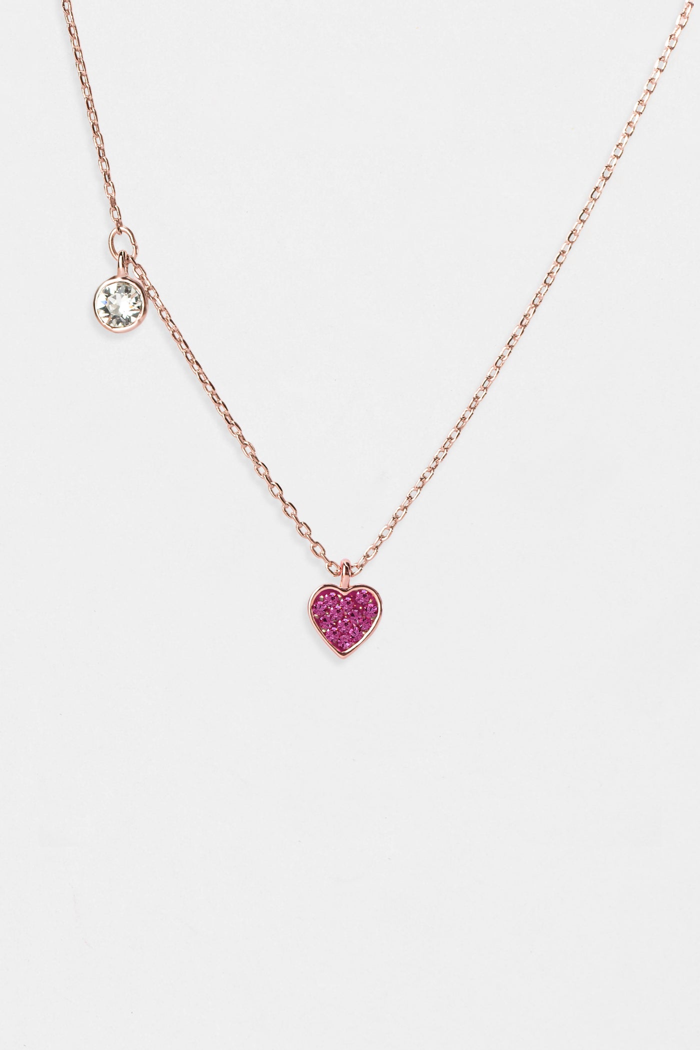 Mini Pink Heart and Round Clear Accent Sterling Silver Necklace | Annie and Sisters