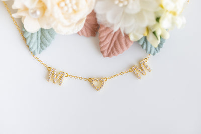 Gold Plated "MOM" Crystal Sterling Silver Necklace | Annie and Sisters