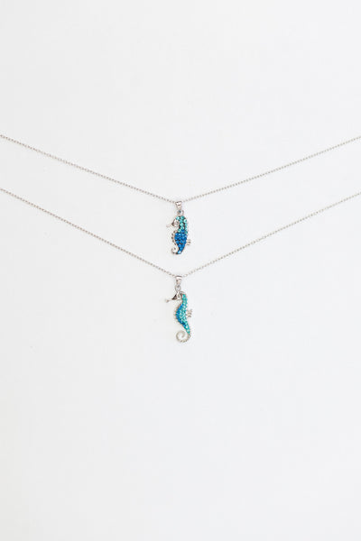Matching Mother-Daughter Seahorse Crystal Sterling Silver Necklace Set | Annie and Sisters