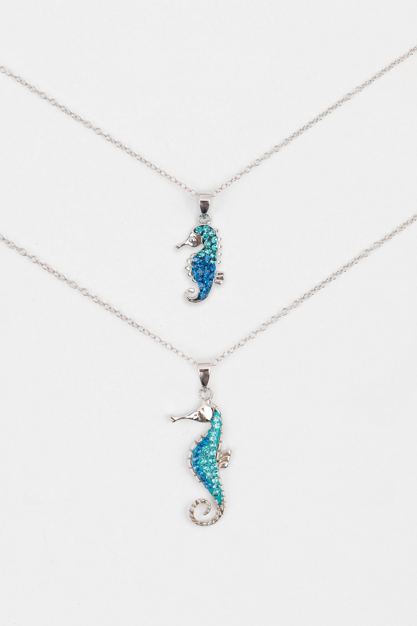 Matching Mother-Daughter Seahorse Crystal Sterling Silver Necklace Set | Annie and Sisters