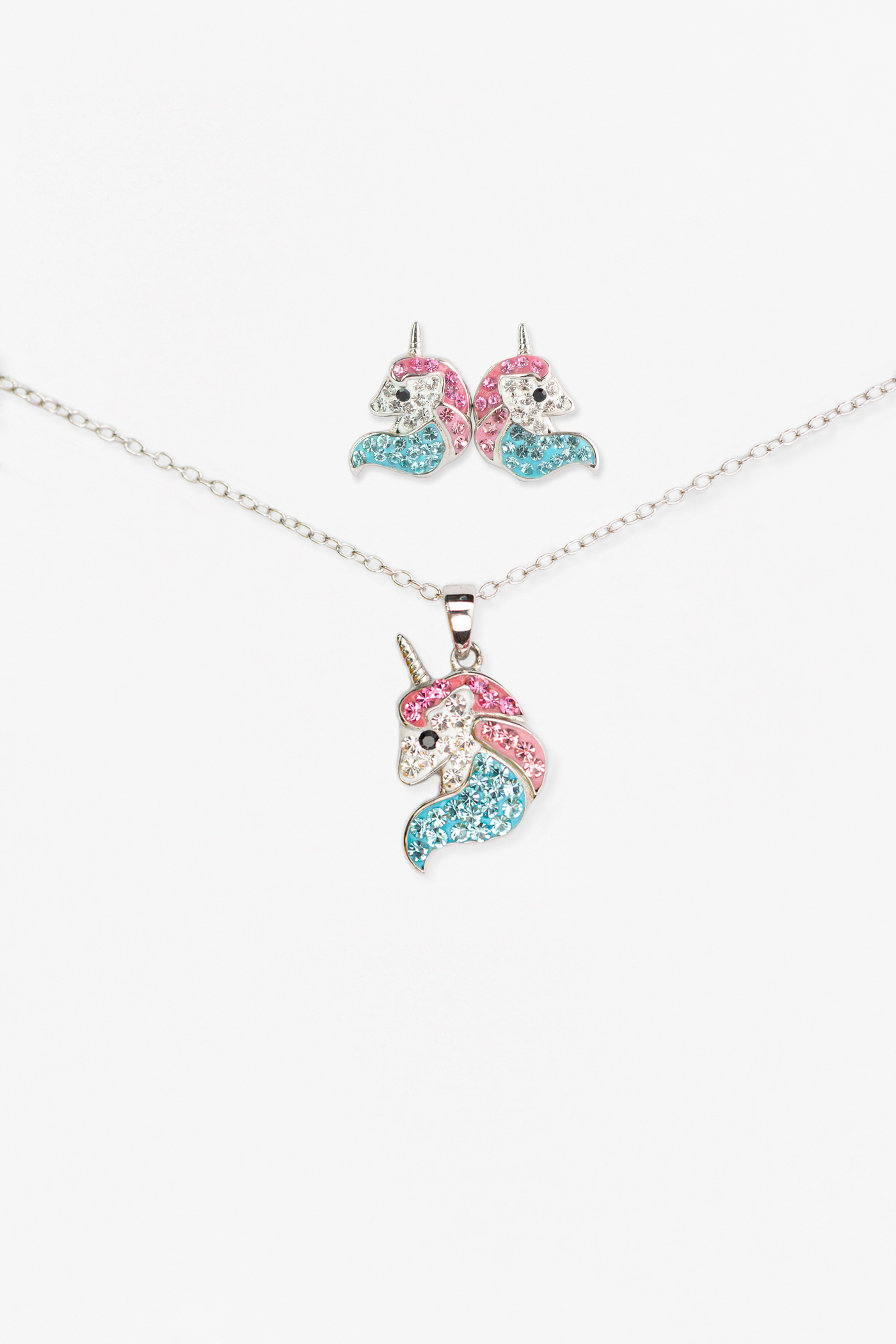 Crystal Unicorn Sterling Silver Stud Earrings & Necklace Set | Annie and Sisters