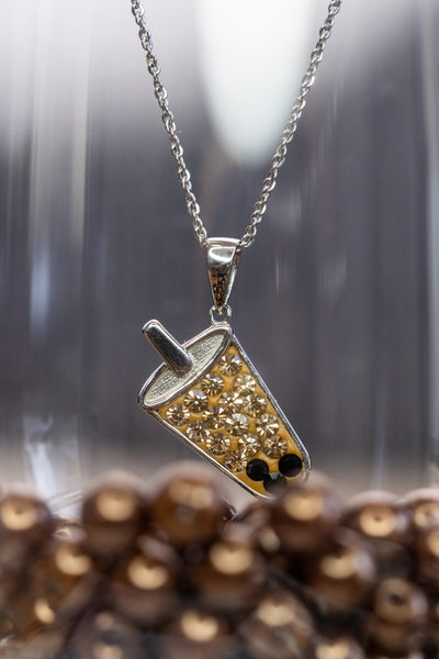 Boba Tea Crystal Sterling Silver Necklace