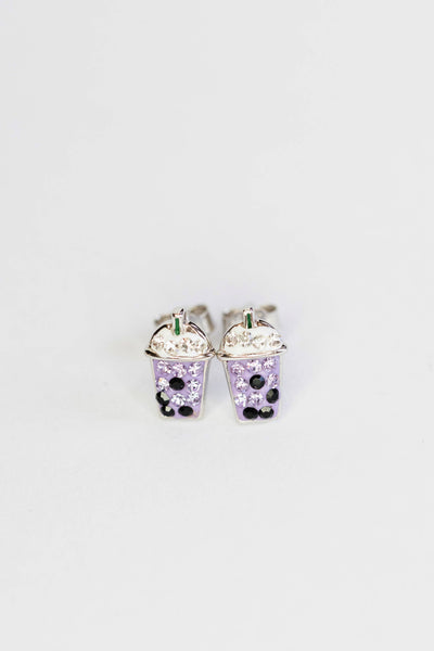 Taro Milk Tea Crystal Sterling Silver Stud Earrings