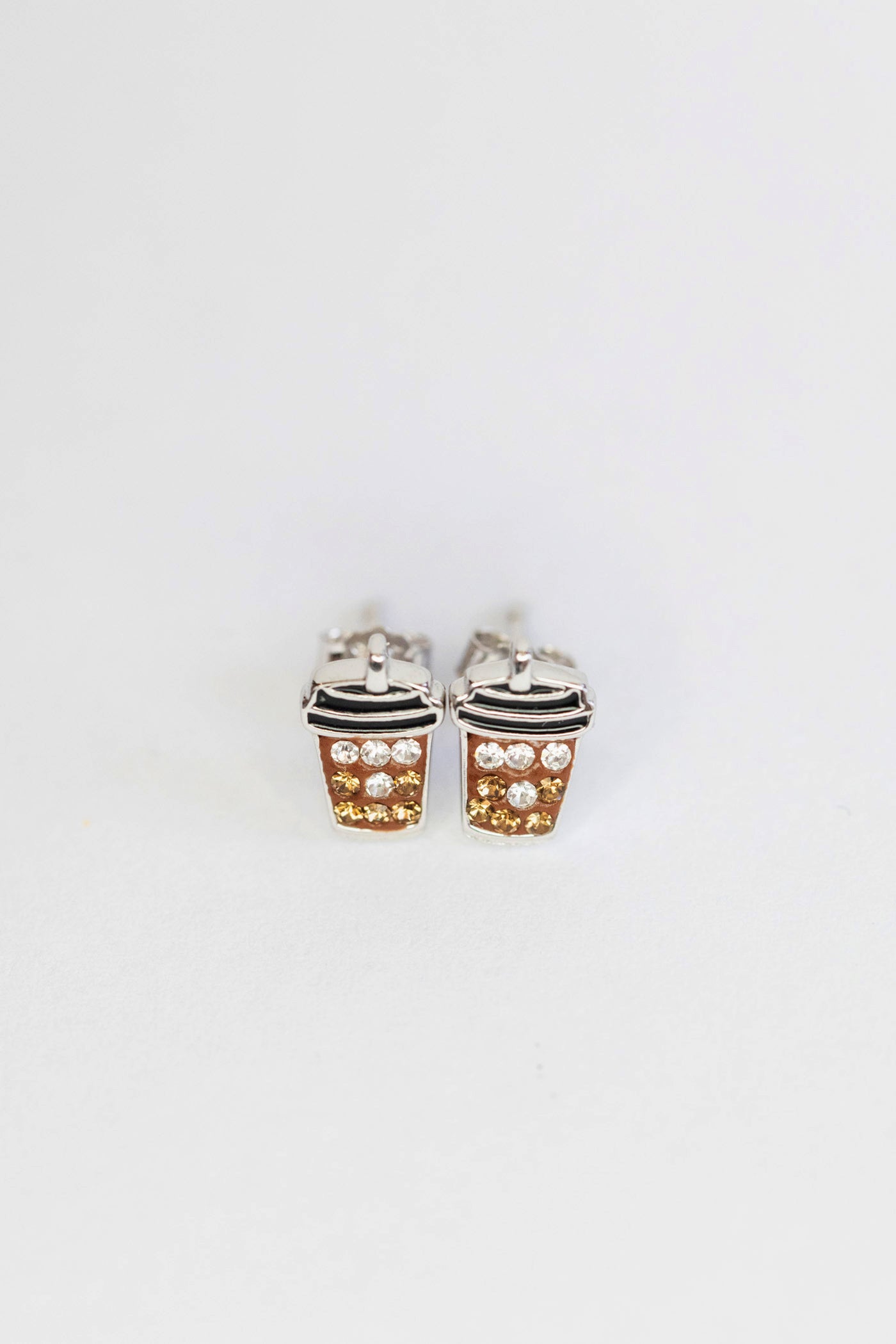 Chocolate Boba Milk Tea Crystal Sterling Silver Stud Earrings