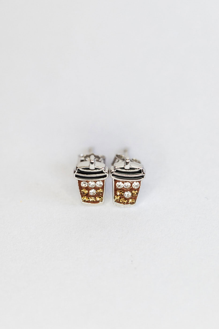 Chocolate Boba Milk Tea Crystal Sterling Silver Stud Earrings